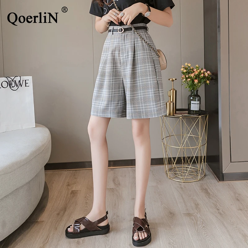 QoerliN Plaid клетчатые костюмы короткие брюки женские элегантные офисные для девочек