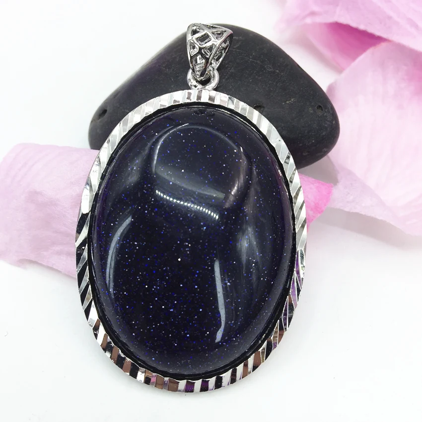 Новая мода 33*44 мм натуральный камень синий песчаник овальное яйцо кулон подходит diy Длинная цепочка серебряный цвет ювелирные аксессуары B3068