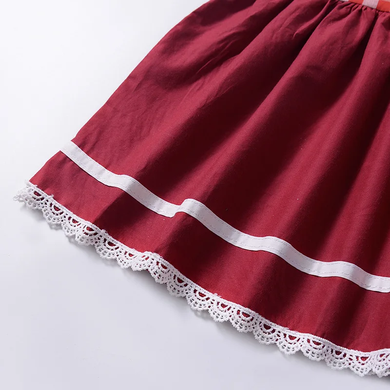Hot style Children Summer Dress Girl's Lace Plaid Baby Pleated Red Crew Neck Toddler Princess Fairy dress DR19020 | Детская одежда