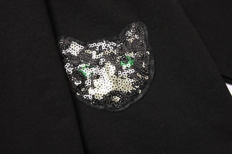 ALPHALMODA женские популярные расшитые блестками Футболки с коротким рукавом с аппликацией кошки+ шорты, летние комплекты из 2 предметов, Повседневная футболка с рукавом-фонариком+ шорты