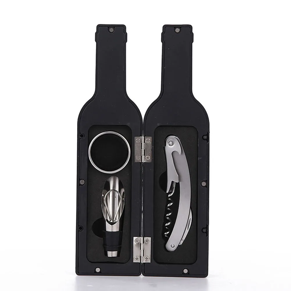 Black 3pcs 1 комплект 3 шт./5 шт. штопор для винной бутылки набор инструментов в форме бутылки держатель открывалка для бутылок, подарок по лучшей цене - Цвет: Black 3pcs