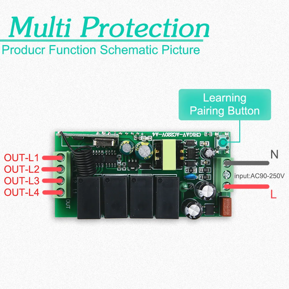 AC85 250V беспроводной пульт дистанционного управления 4CH DIY релейный приемник умный