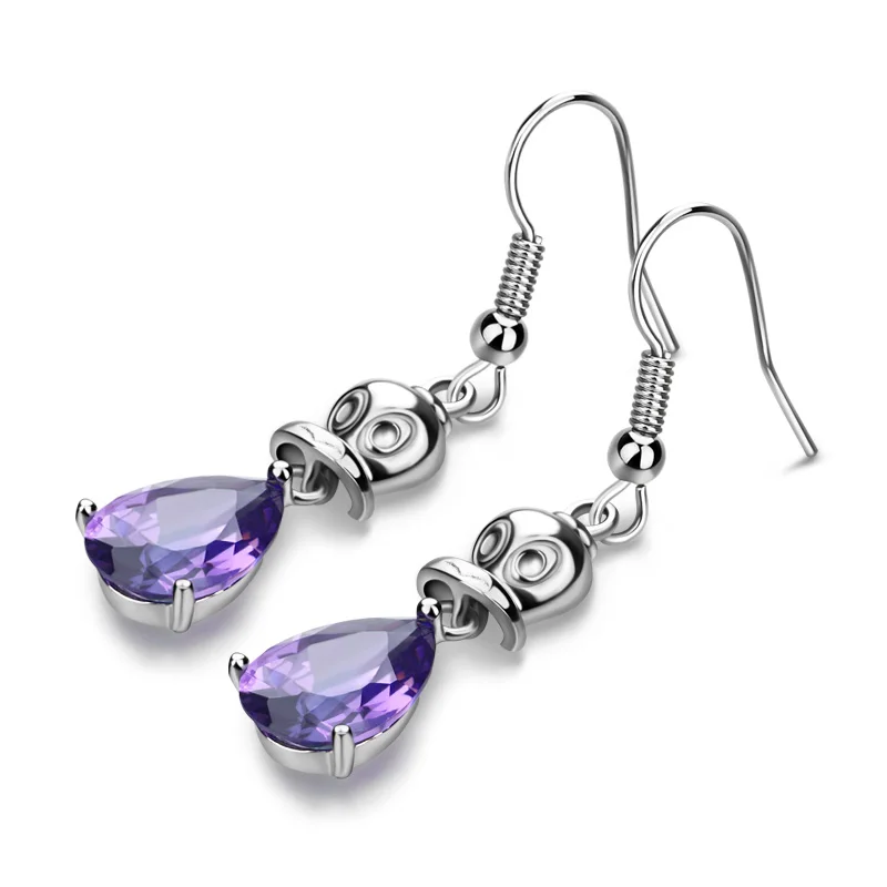 Серьги скелетоны из серебра 925 пробы с фиолетовым Цирконом|earrings sterling|925 sterlingearrings