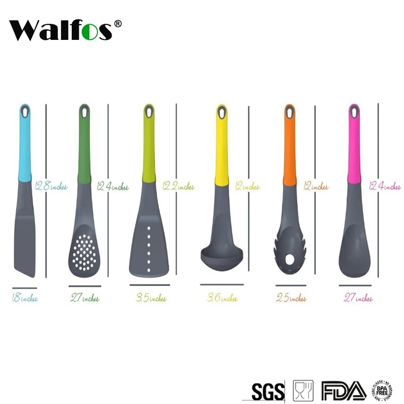 WALFOS 7 шт. набор посуды-набор кухонной посуды с антипригарным покрытием, набор кухонной посуды из нейлона, кухонная ложка, кухонная лопатка, лопатка для супа, половник