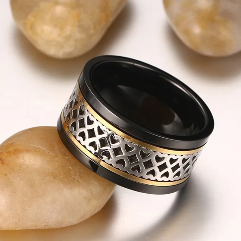 Geoaray Black Rotatable Stainless Steel Finger Rings For Men Heart Hollow Party Birthday Gift Relationship Jewelry | Украшения и