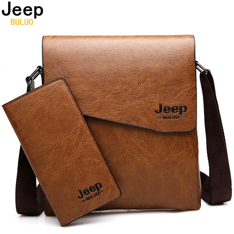 Мужская сумка через плечо комплект jeep buluo оранжевая брендовая из кожи и кошелек