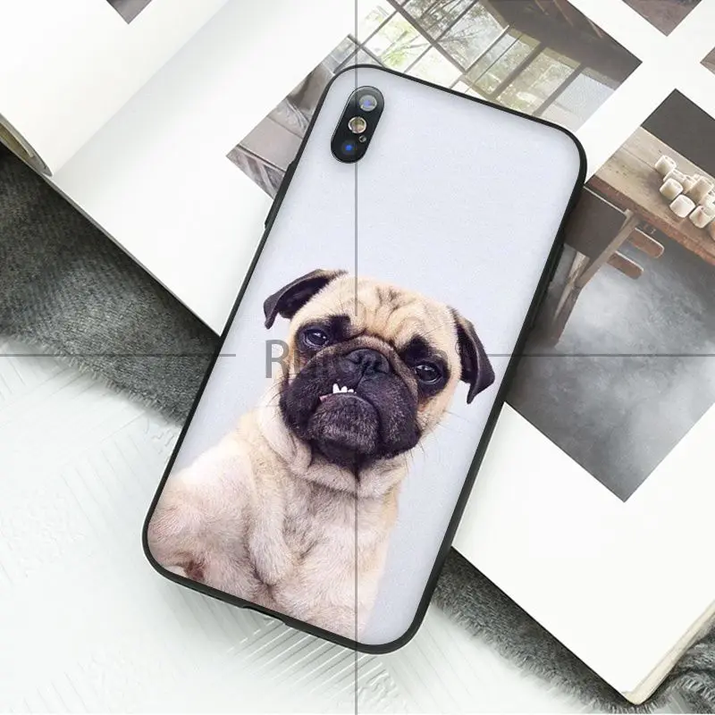 Ruicaica милые животные Мопс мягкий силиконовый черный чехол для телефона iPhone X XS MAX 6