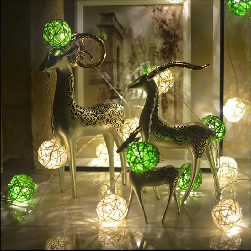 

Водонепроницаемая Праздничная гирлянда, 4 м, 20 светодиодов, белый, зеленый, ротанговый шар, сказочный светодиодный праздничный фонарь, украш...