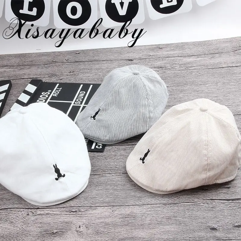 

XISAYABABY England Style new Spring summer soft baby hat Striped Baby Berets For boys girls 1-3years old