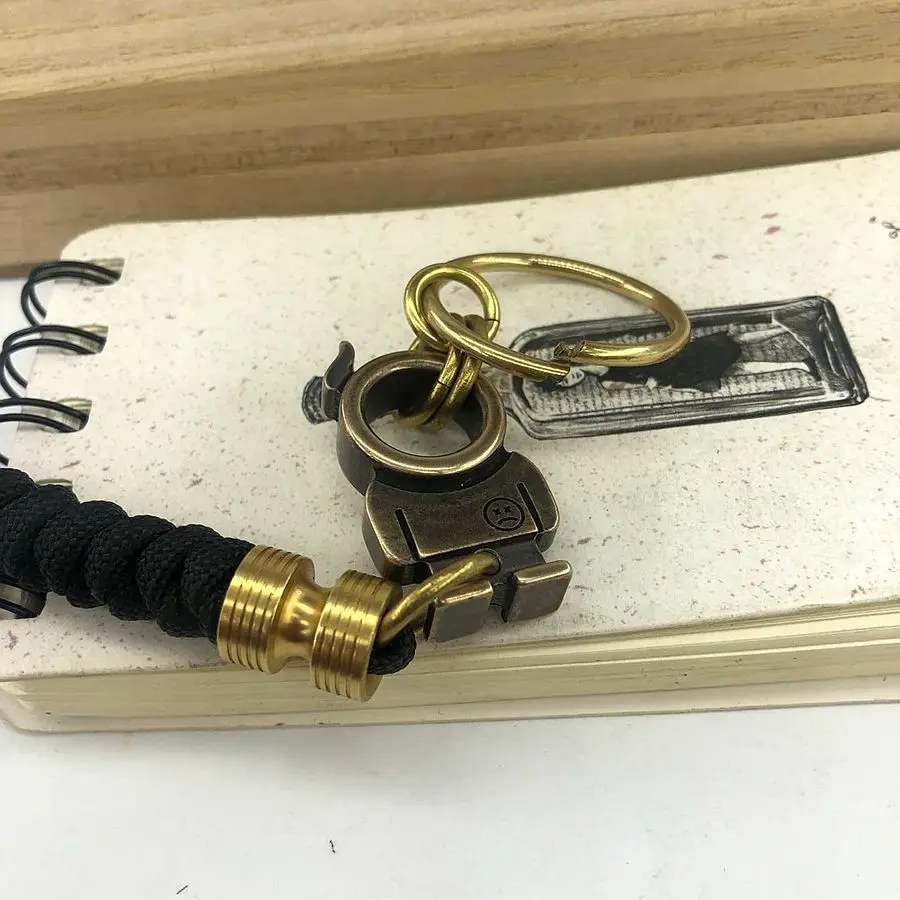 EDC Открытый инструменты ручной работы черный ремешок латунный брелок кольцо