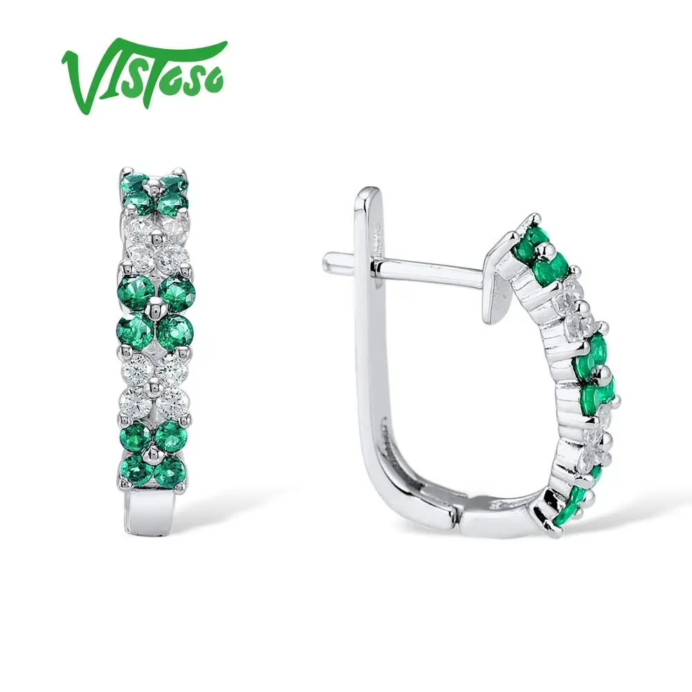 VISTOSO серебряные серьги гвоздики для женщин Цветок зеленые шпинели белый CZ