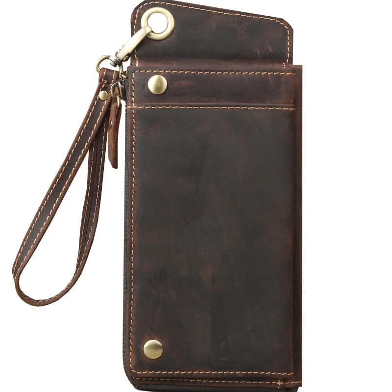 Мужской кошелек из натуральной кожи двойного сложения Винтажный Длинный Кожаный