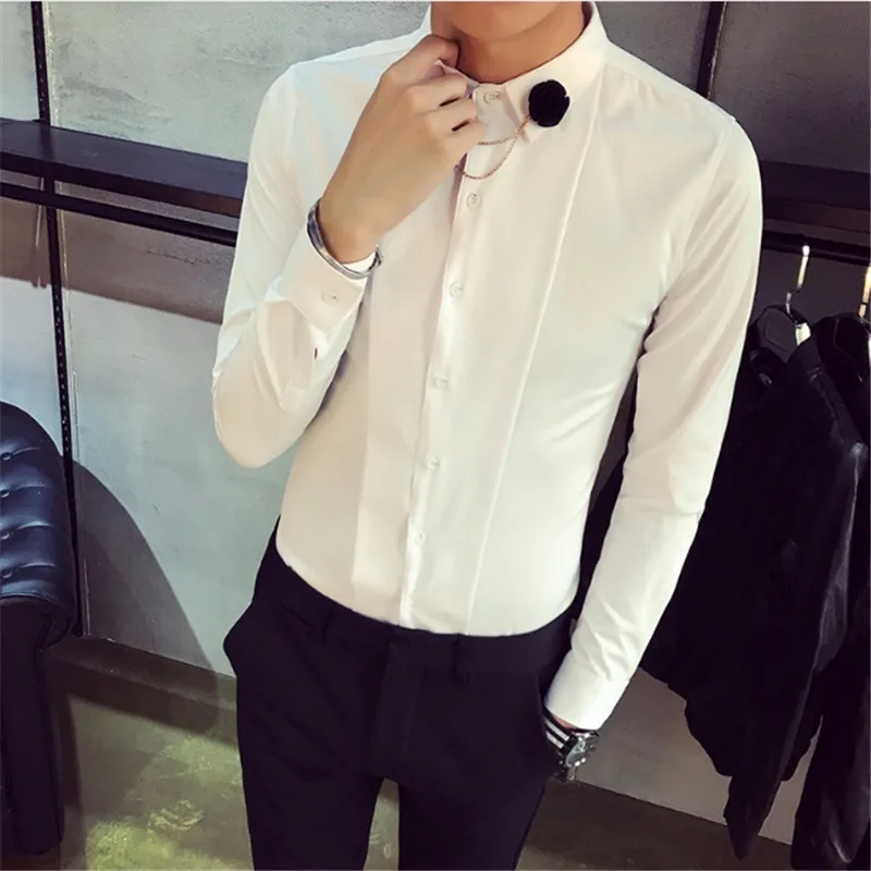 Homme Лидер продаж высокое качество смокинг рубашка мужской Slim Fit с длинным рукавом