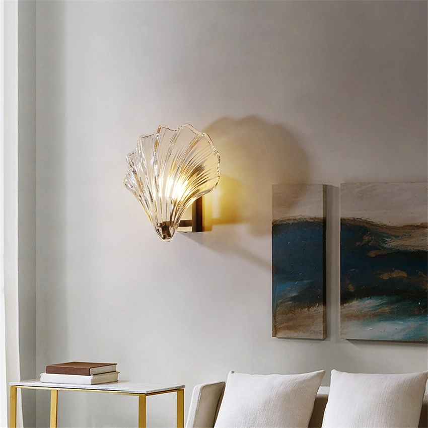 Modern Nordic Crystal Shell Wall Lamps Bedroom Living Room Corridor Balcony Glass Sconces Lights Luxury Bedside Fixtures | Лампы и
