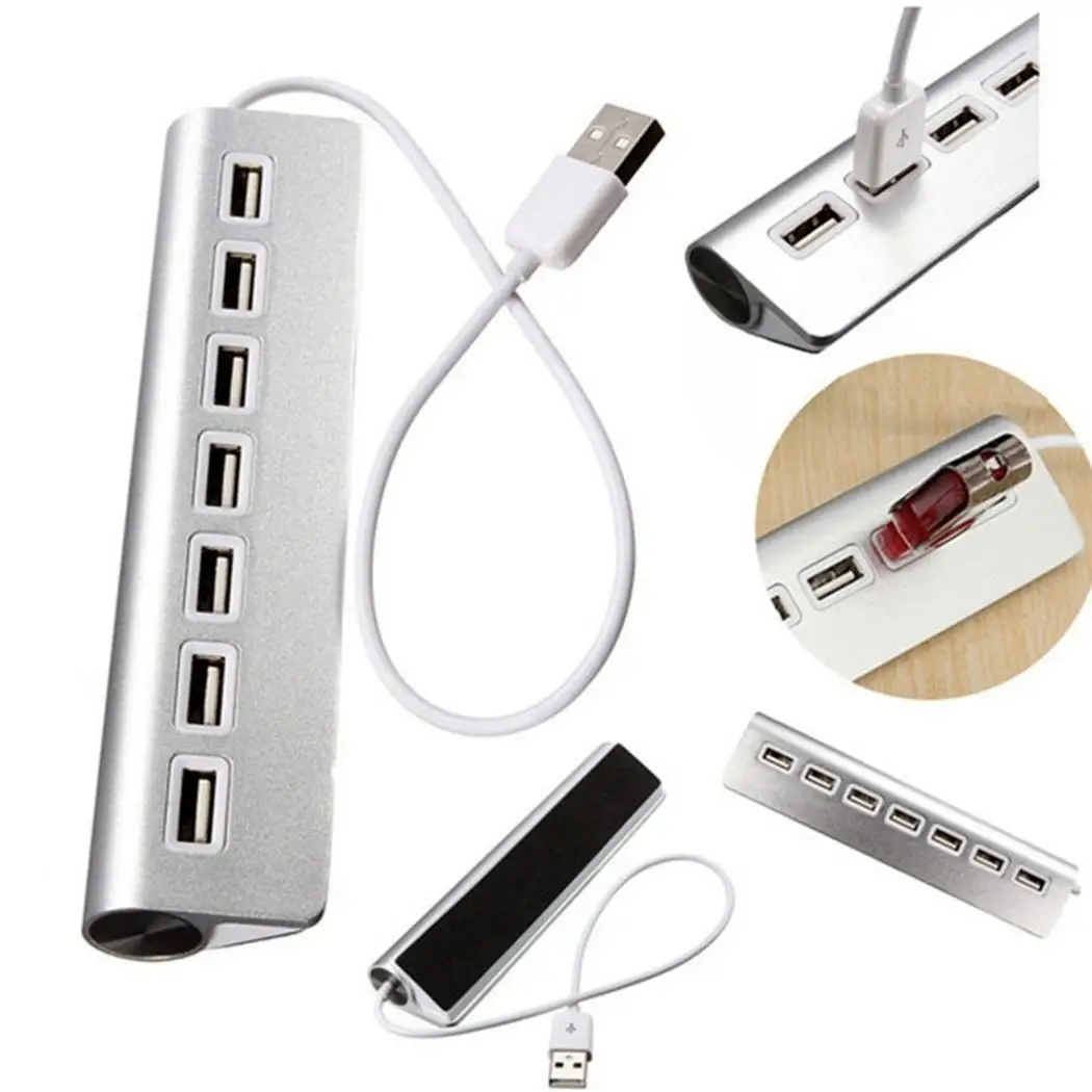 Новый USB2.0 хаб семь рот Серебряный алюминиевый кабель сплав Материал