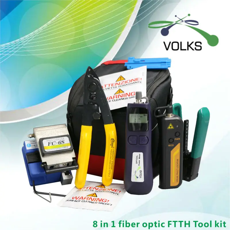 8 In 1 Fiber Optic FTTH Tool Kit FC-6S Fiber Cleaver Optic Power Meter 12km Visual Fault Locator