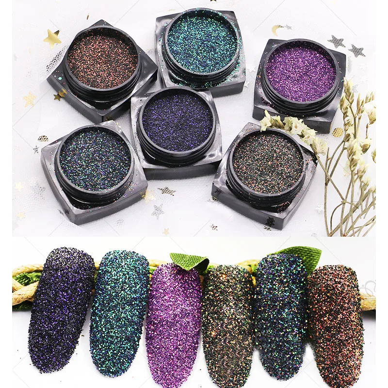 6 цветов/партия Звездный пигмент для дизайна ногтей с платиновыми блестящими