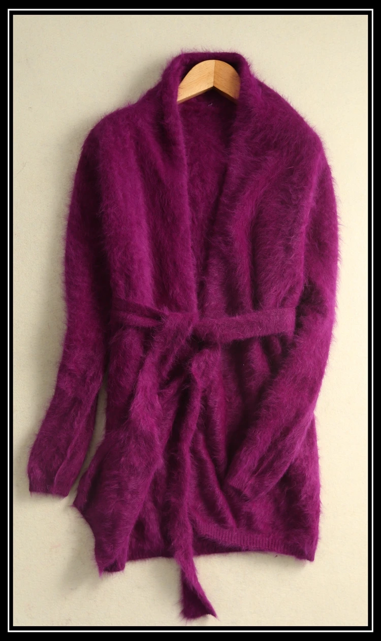 Женский длинный кашемировый свитер кардиган из натуральной норки с поясом 2021