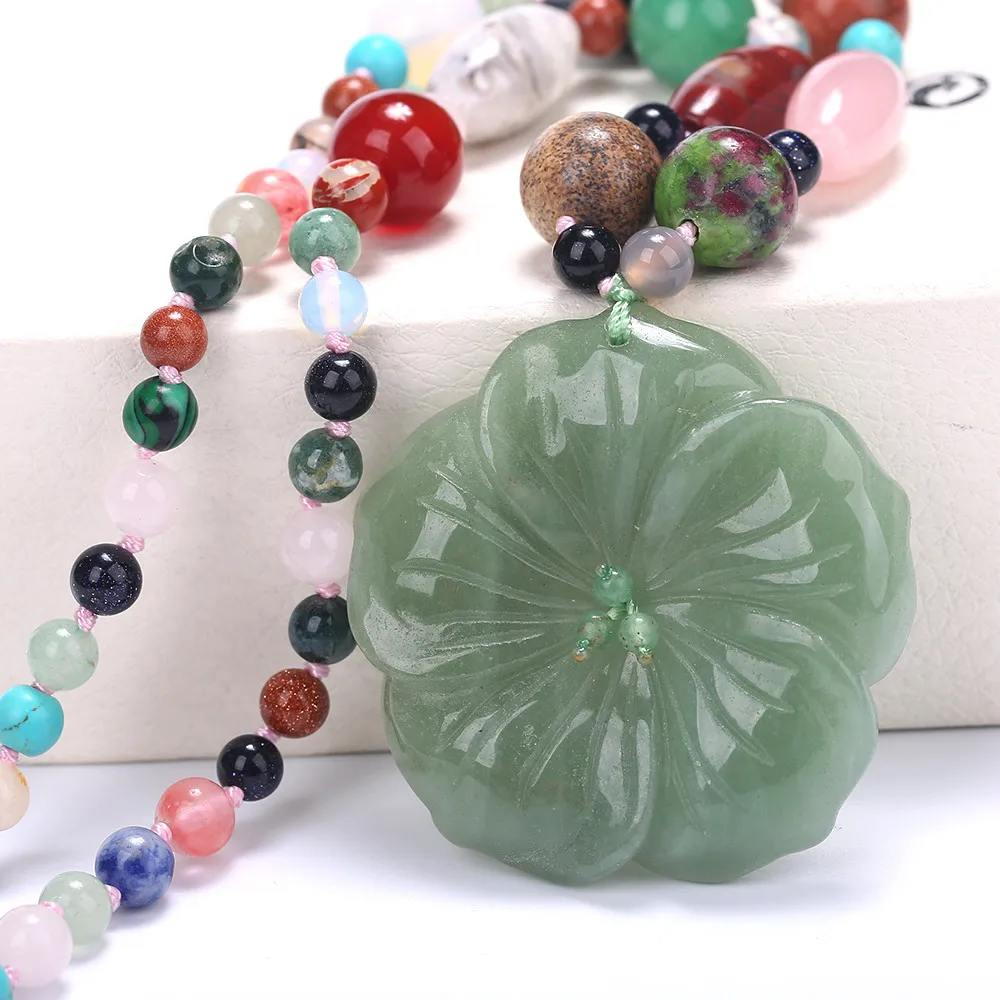 Free Shipping Fashion Bohemian Jewelry Natural Stone Flower Crystal Knotted Matching Drop Pendant Necklaces For Women Gift | Украшения и