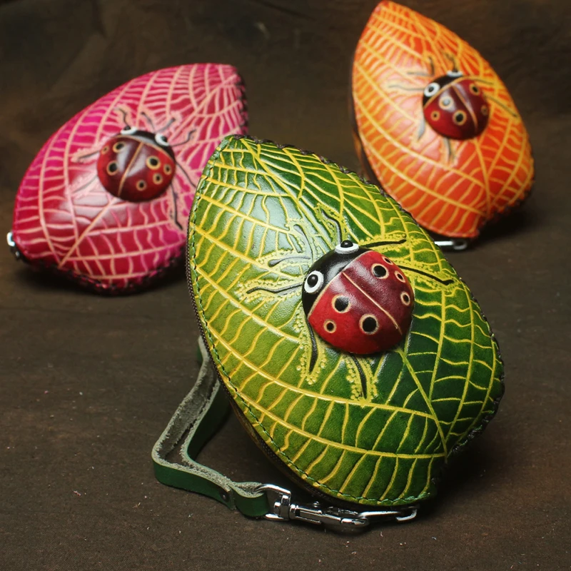 Сумка кошелек ручной работы из растительного дубленой кожи с отделением для