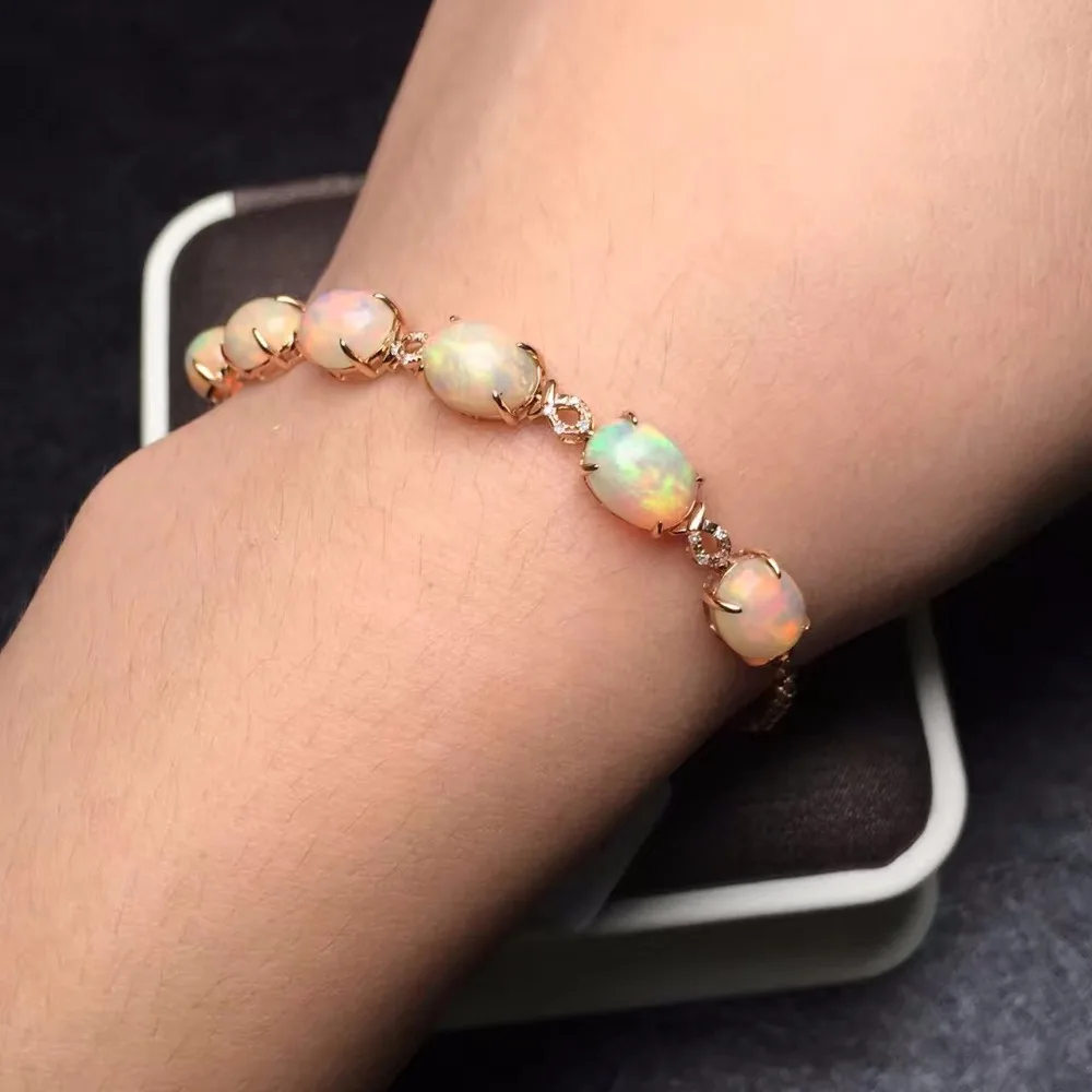 Fine Jewelry Real 18K Rose Gold AU750 G18K 100% Natural AU Opal Gemstones Love Jewellery Bracelets for women Bracelet | Украшения и