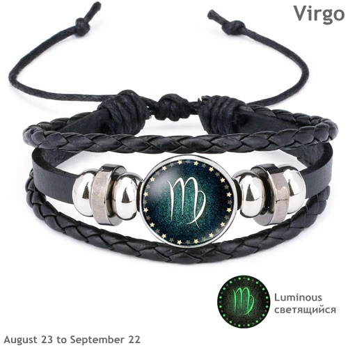 Virgo Новинка 12 светящийся браслет созвездие, мужской кожаный браслет, браслеты с подвесками для мужчин, мальчиков, женщин, девочек, ювелирные изделия, аксессуары, подарки - Окраска металла: Virgo