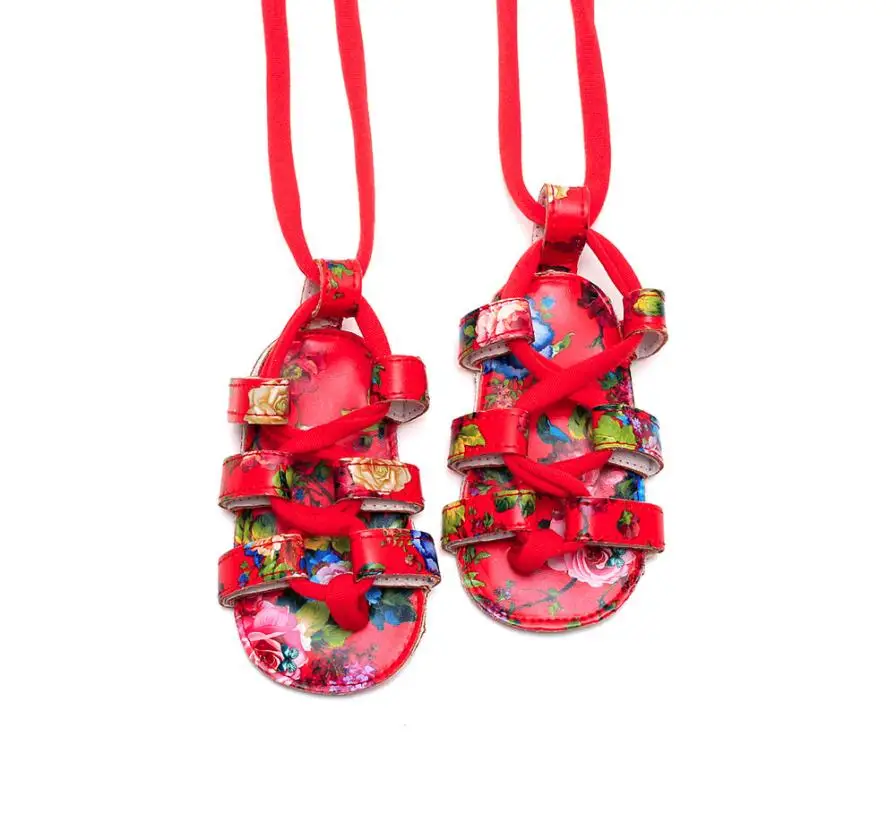 Летние сандалии Обувь для новорожденных Кожаные с завязками маленьких девочек