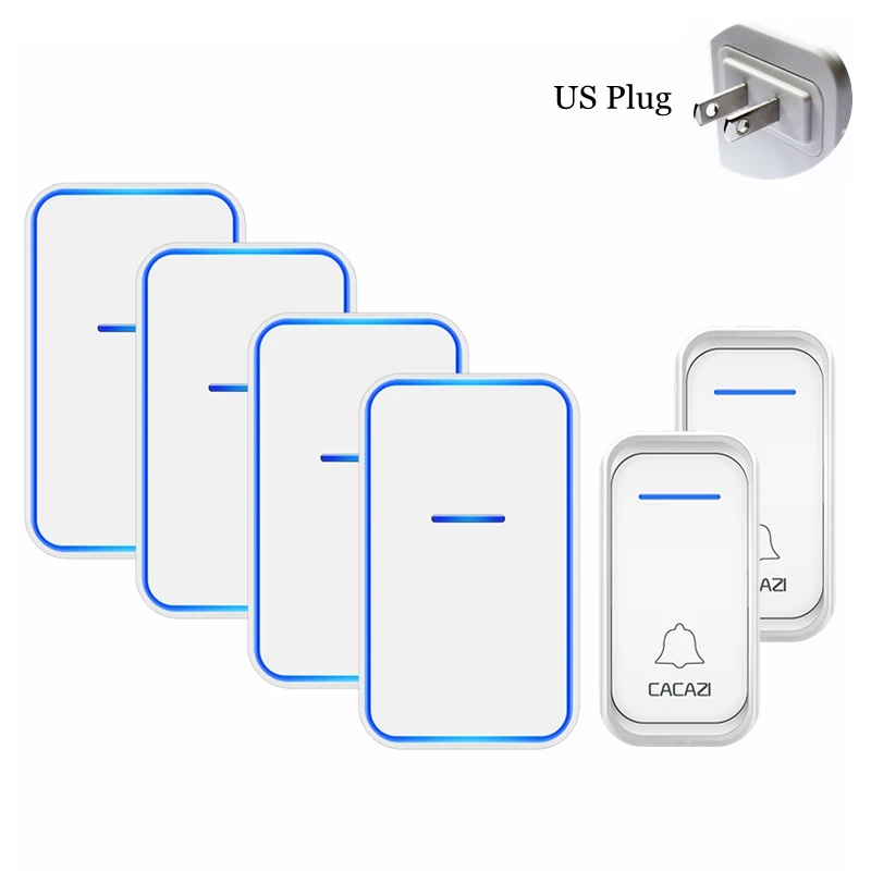 white 2x4 US CACAZI Smart Wireless Doorbell Waterproof 2 Button 4 Receiver US EU UK AU Plug LED Light Home Welcome Door Bell Calling Chime - Цвет: white 2x4 US