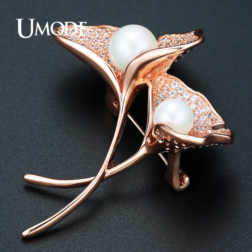 UMODE новые модные ювелирные изделия листья гинкго двулистного винтажные Броши для женщин рождественские подарки жемчужные цветочные броши Femininos UX0018