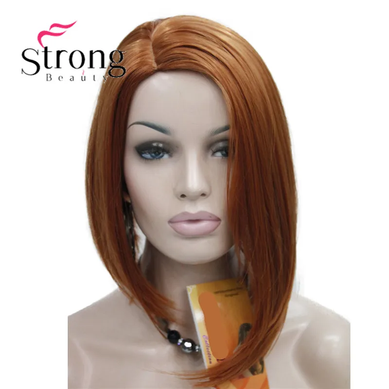 StrongBeauty ассиметричный парик без челки оранжевого коричневого цвета из синтетических волос для женщин выбор цвета