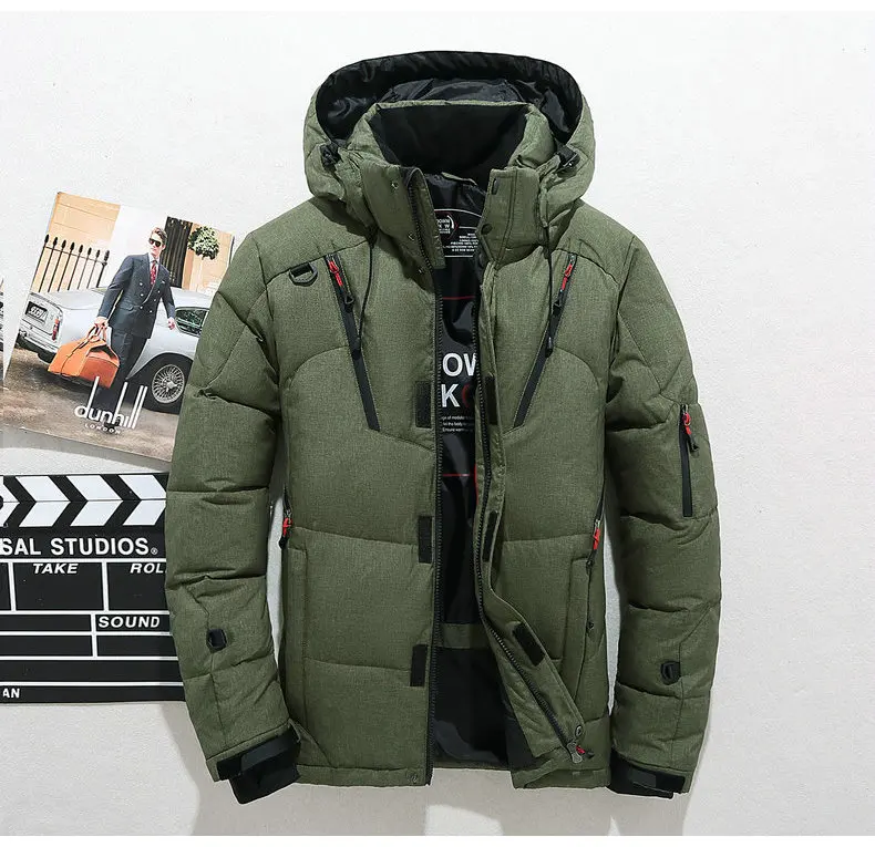 Novo High Quality Winter Warm Thicken Solid Men's Hooded Parkas Casual Male Slim Zipper Pocket Down Coat Jackets(50% WDD