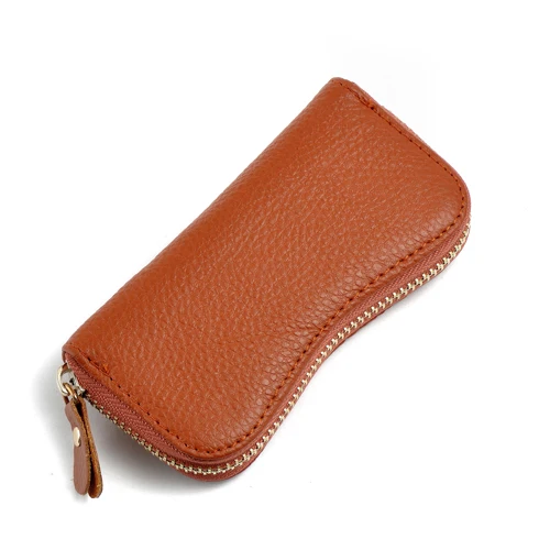 brown Пояса из натуральной кожи Key Holder Case унисекс Ключницы мешок сплошной портмоне красный брелок организатор автомобиля кольцо кожа ключ чехол - Цвет: brown