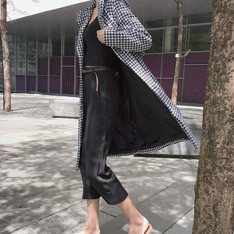 Hzirip плед Твид длинное зимнее пальто 2017 женская обувь Офисные женские туфли