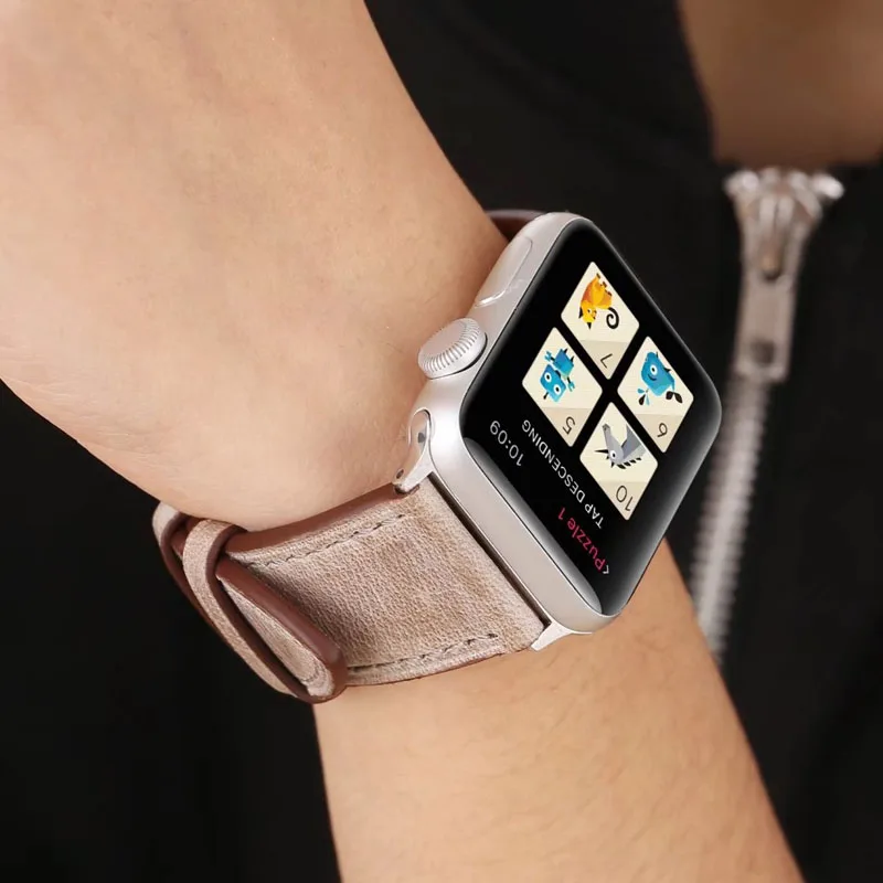 Для Apple Watch 42 мм 44 коричневый ремешок из искусственной кожи iwatch для серии 4 3 2 1