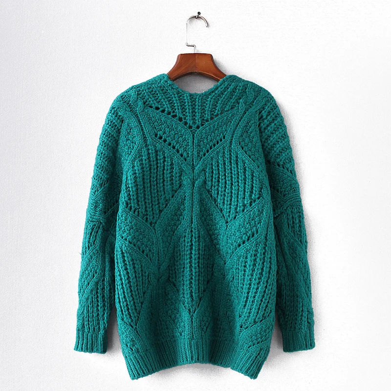 PERHAPS U Women Sweater Knitted Long Sleeve Green Cardigans V Neck Winter Outwear Loose M0031 |