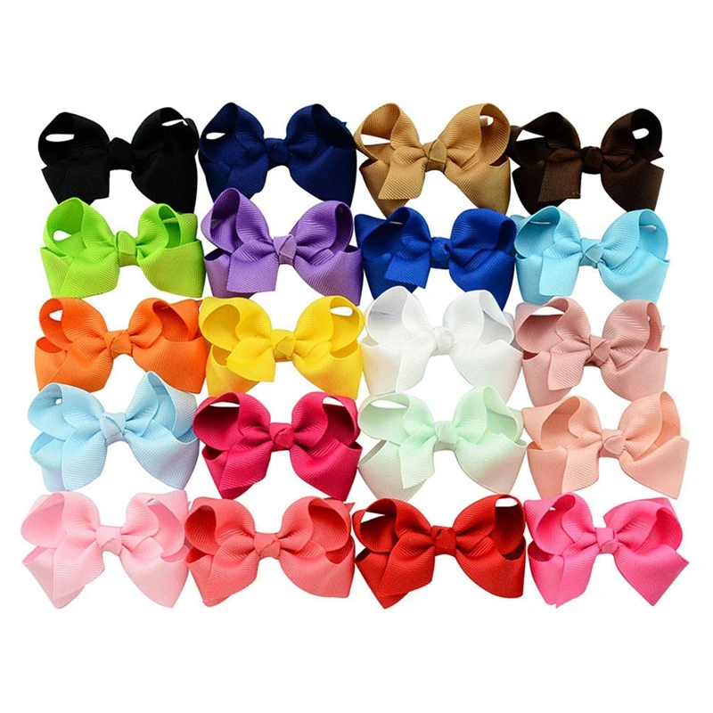 

D7YD Set of 20 Colorful Christmas Bangs Snap Clips Bows H Grips Handmade Ponytail Decor Lovely H Barrettes