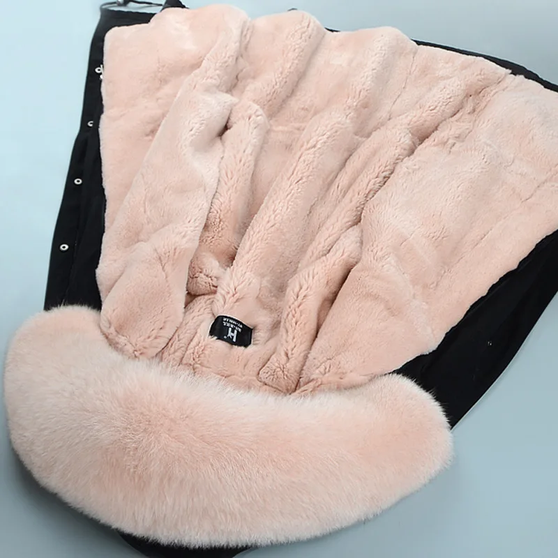 

Women's Parker Coat Real Rabbit Fur Liner Raccoon Fur Collar Female Winter Large Size Long and Medium Long Jackets 5XL SW-41