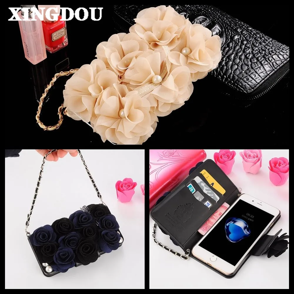 XINGDUO 3D кожаная сумочка с цветком розы ремешок для карт флип кошелек чехол