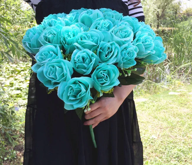 Искусственный мятно зеленый цветок розы Букет (36 головы/шт) цветы пластик Роза