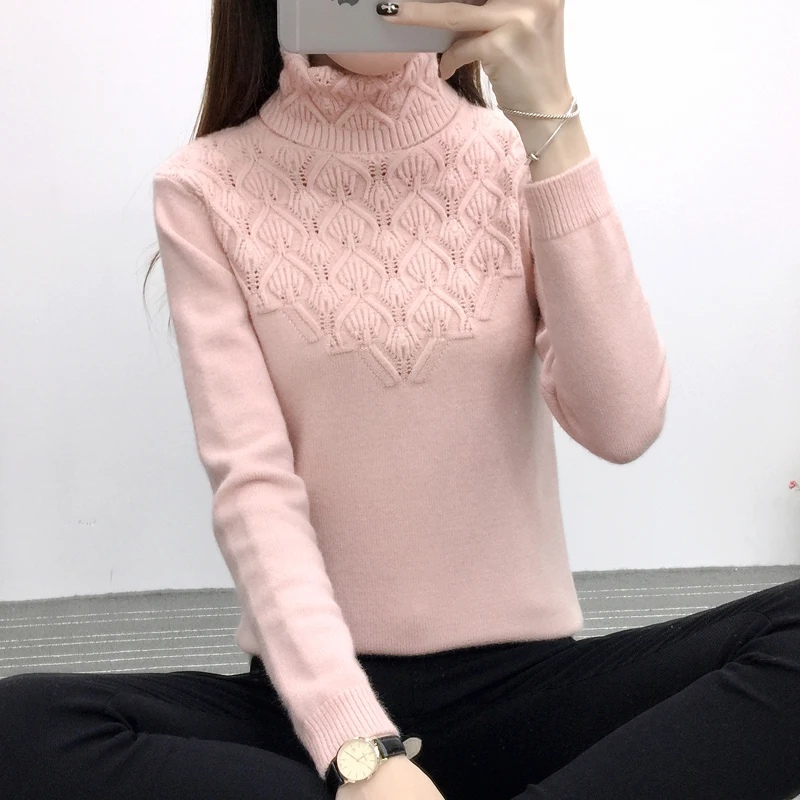 2018 женский зимний свитер с высоким воротом Женский вязаный длинным рукавом