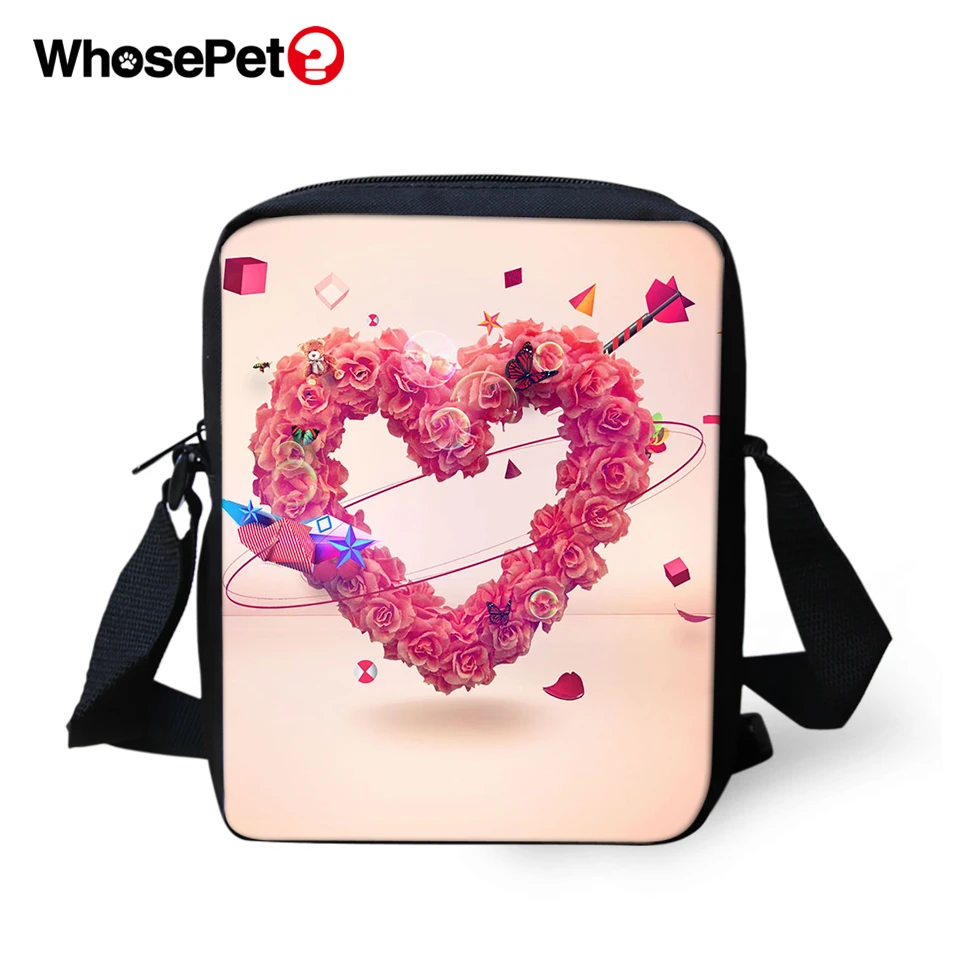 WHOSEPET Women Messenger Bags Love Heart Pattern Cross Body Flowers Girls Shoulder Flaps Small Purse Phone Coin | Багаж и сумки