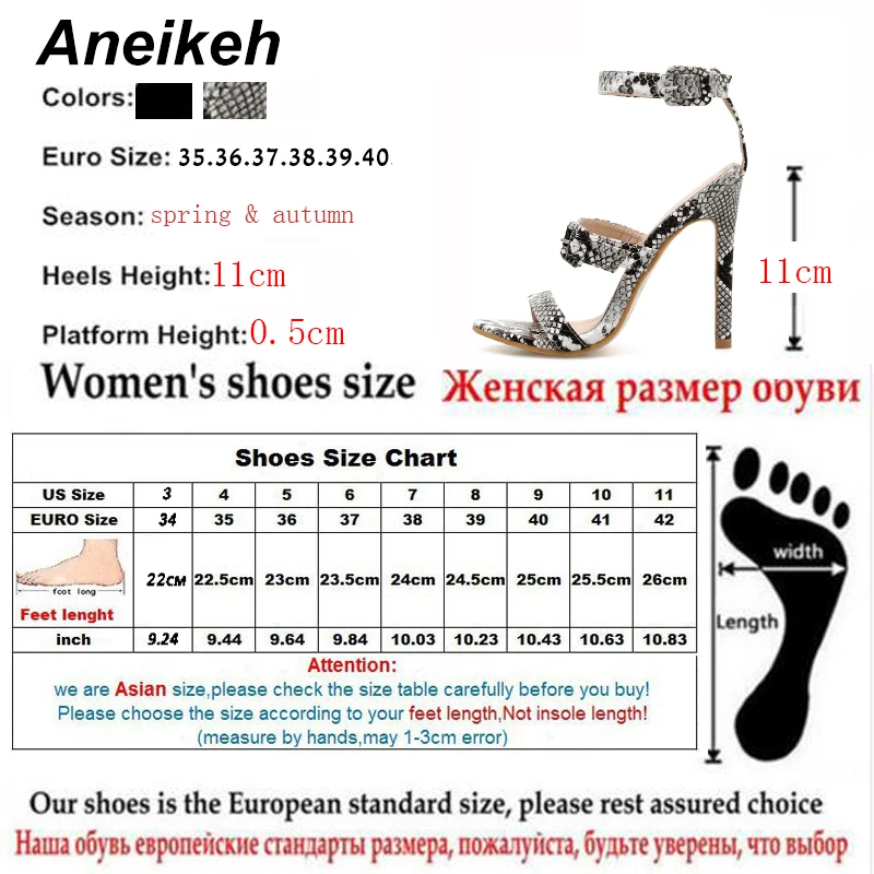 Aneikeh/; женская обувь из искусственной кожи; босоножки на тонком высоком каблуке; Летние босоножки с ремешком и пряжкой на лодыжке; туфли-лодочки; змеиная кожа; леопардовый принт; 4-9