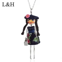 lovely plait dressing girl statement necklacespendants long chain flower dancing doll handmade jewelry accessories for women