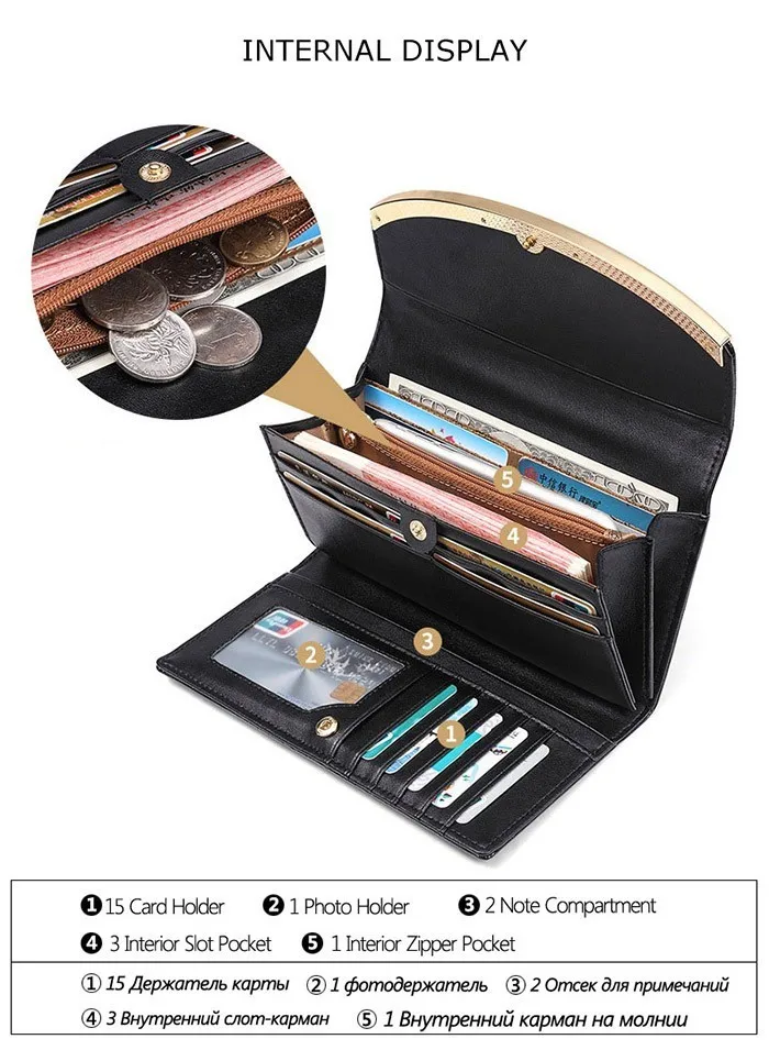 Fashion Genuine Leather Wallet Women Luxury Alligator Design Gold Leather Female Purse Clutch Bag Lady Wallets Long Wallet