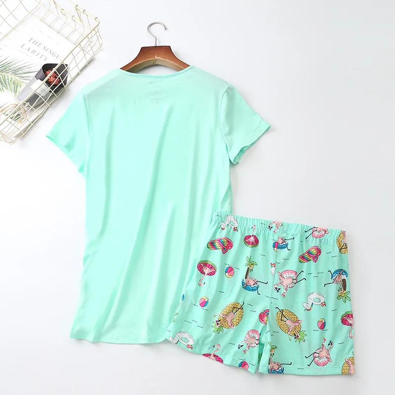 2021 летний Женский Повседневный пижамный комплект с принтом персонажей из