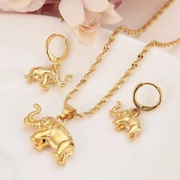 14 k yellow solid fine gold finish cute elephant necklace earrings trendy women men jewelry charm pendant chain animal lucky