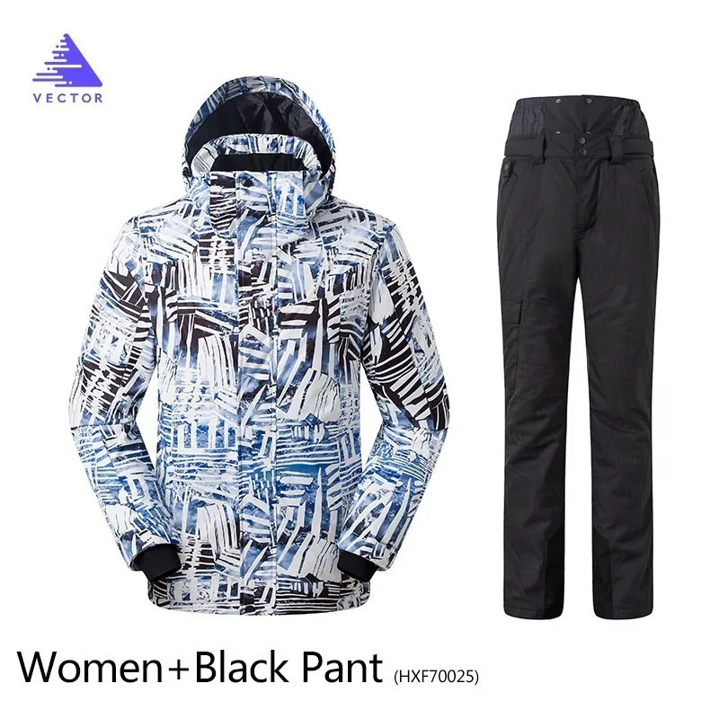 Women Black set Лыжная куртка, зимняя одежда, плотное теплое пальто для женщин и мужчин, одежда для пар, для кемпинга, сноуборда, снега, катания на лыжах, спорта на открытом воздухе, водонепроницаемая - Цвет: Women Black set