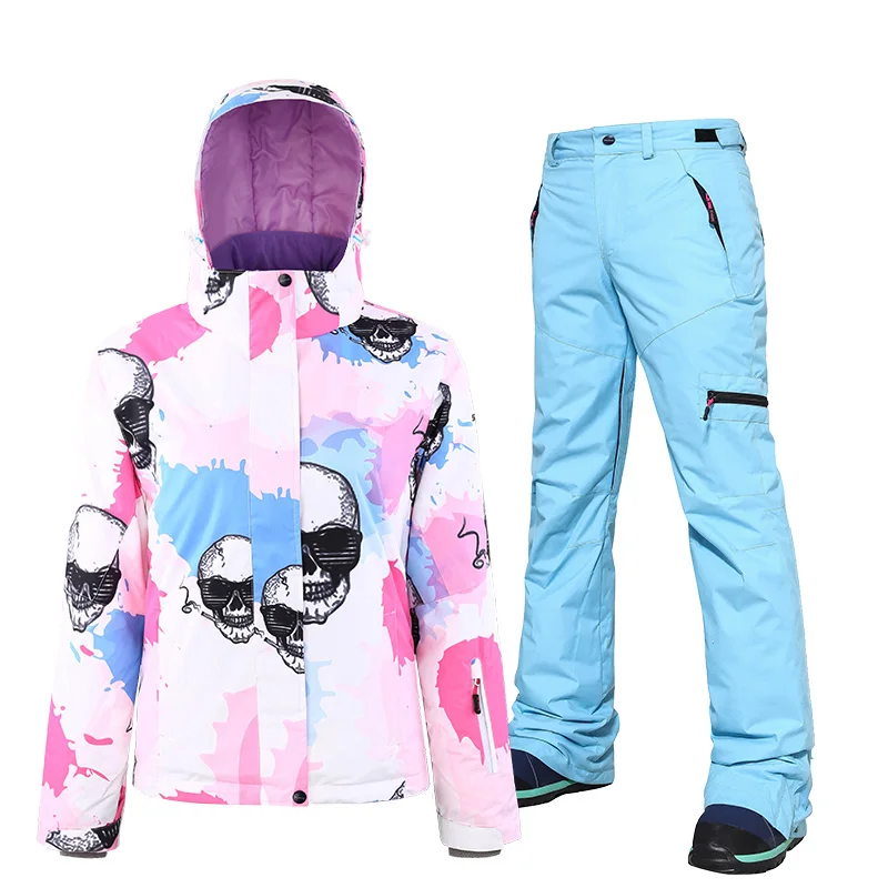 Jacket and blue SEARIPE бренд женский горнолыжный костюм куртка+ брюки каракули Стиль Женский Сноубординг комплект Сноубординг пальто и брюки для женщин - Цвет: Jacket and blue