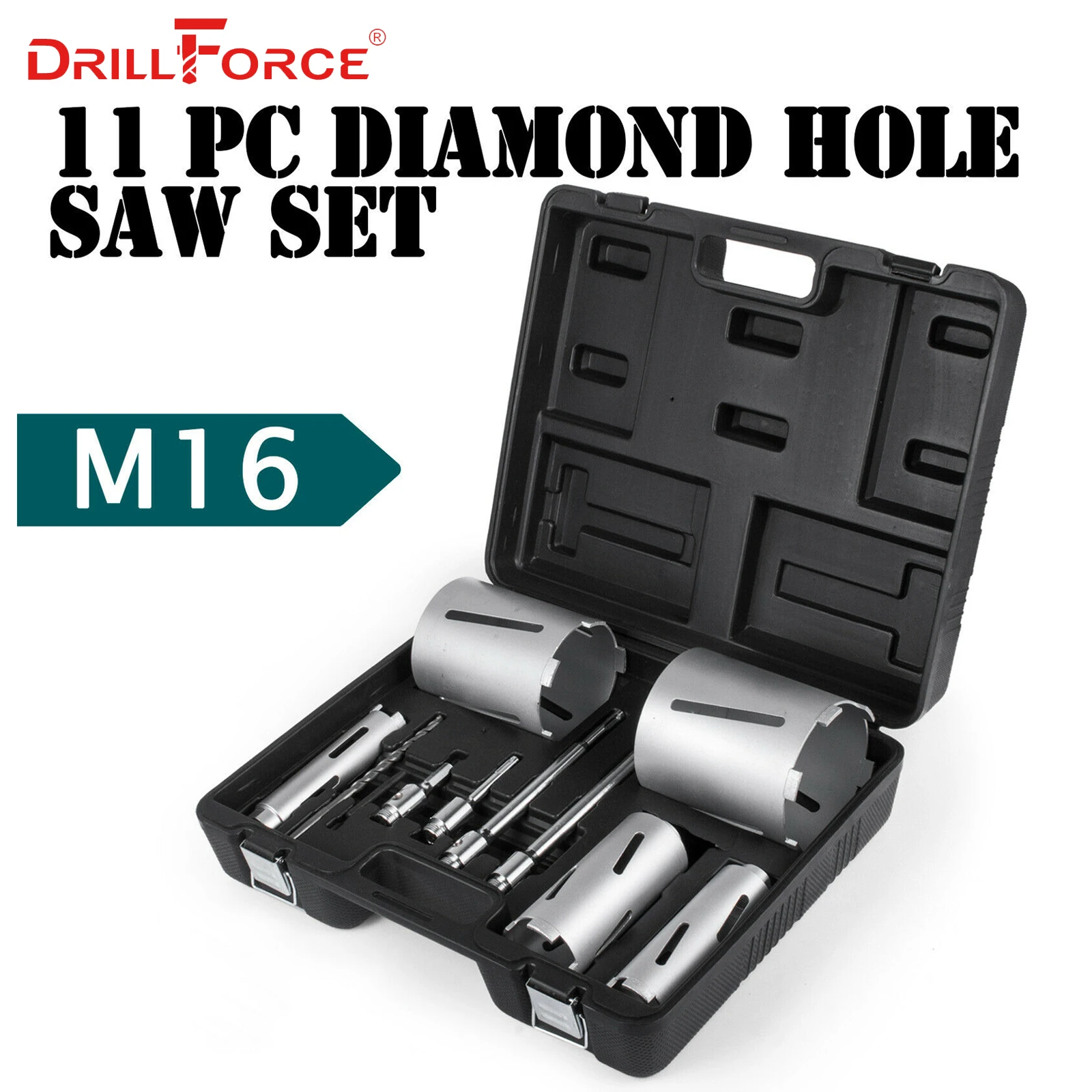 Drillforce 11 шт алмазные отверстие Набор пил 53/72/83/112/132 мм Прочный керамики Карборунда M16 резьба буровой стержень