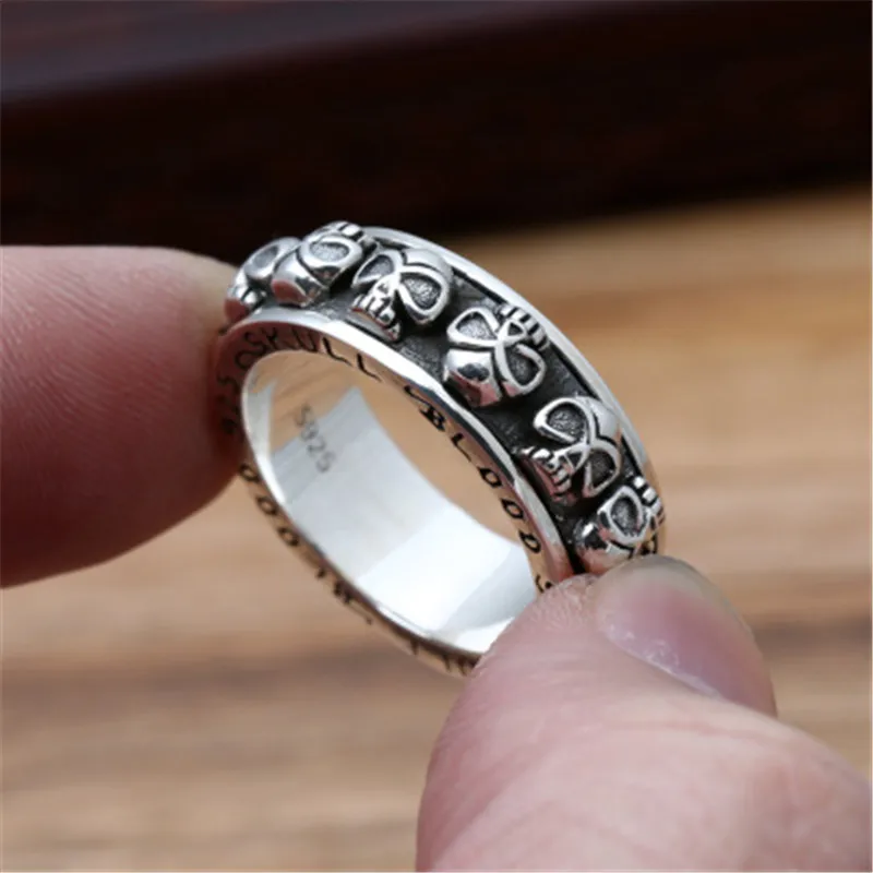

BESTLYBUY S925 sterling silver jewelry retro Thai silver men's personality Skull ring punk fashion ring
